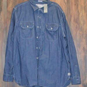 NWT American Eagle Button Down Long Sleeve Denim Color Dress Shirt XXL